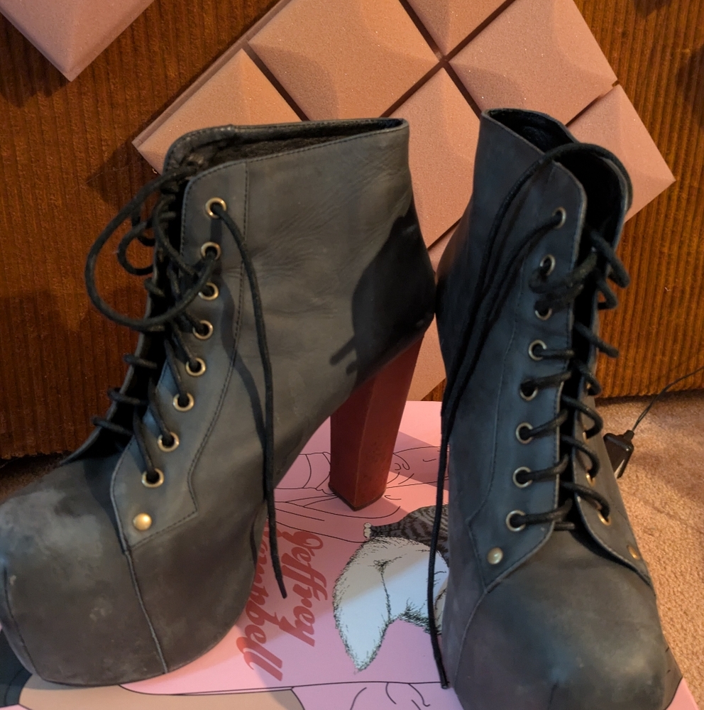 Jeffrey Campbell Black Lace Up Boots with Platform
